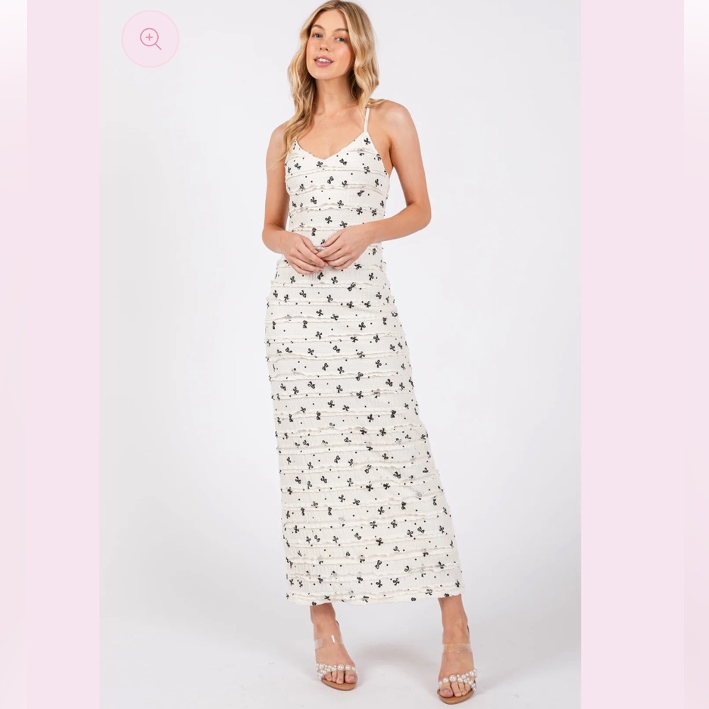Pretty garbage Ivory Ruffle Bow Print Dress size M